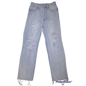 Wild Fable High Rise Straight Distressed Wide Leg Lightwash Denim Jeans Size 0